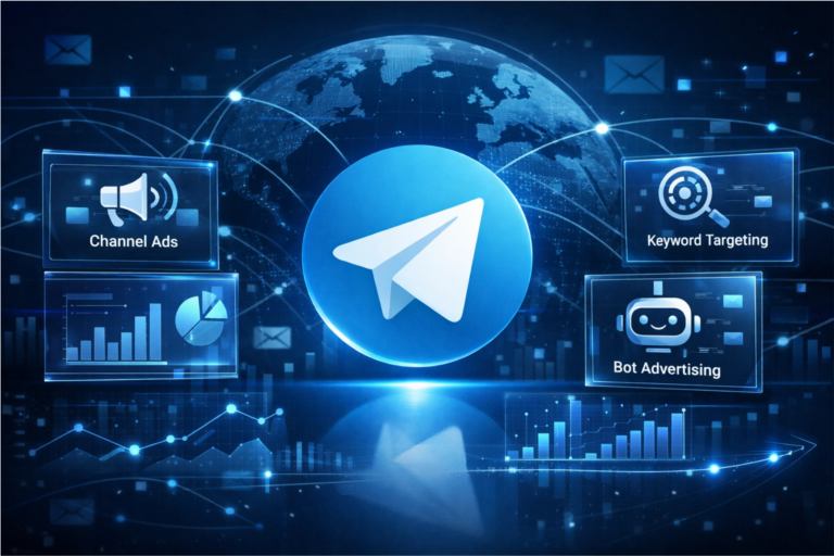 蓝色科技风格的 Telegram 营销与广告投放策略视觉封面图