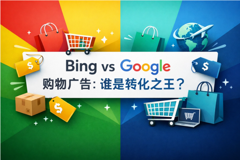Bing购物广告与Google购物广告对比横幅：谁是转化之王？展示跨境电商Shopping Ads在流量、成本和转化率方面的核心差异。