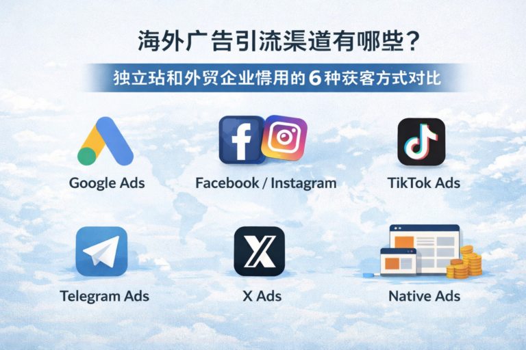 海外广告引流渠道有哪些？Google Ads、Facebook Ads、TikTok Ads、Telegram Ads、X Ads 和 Native Ads 六种跨境获客方式对比