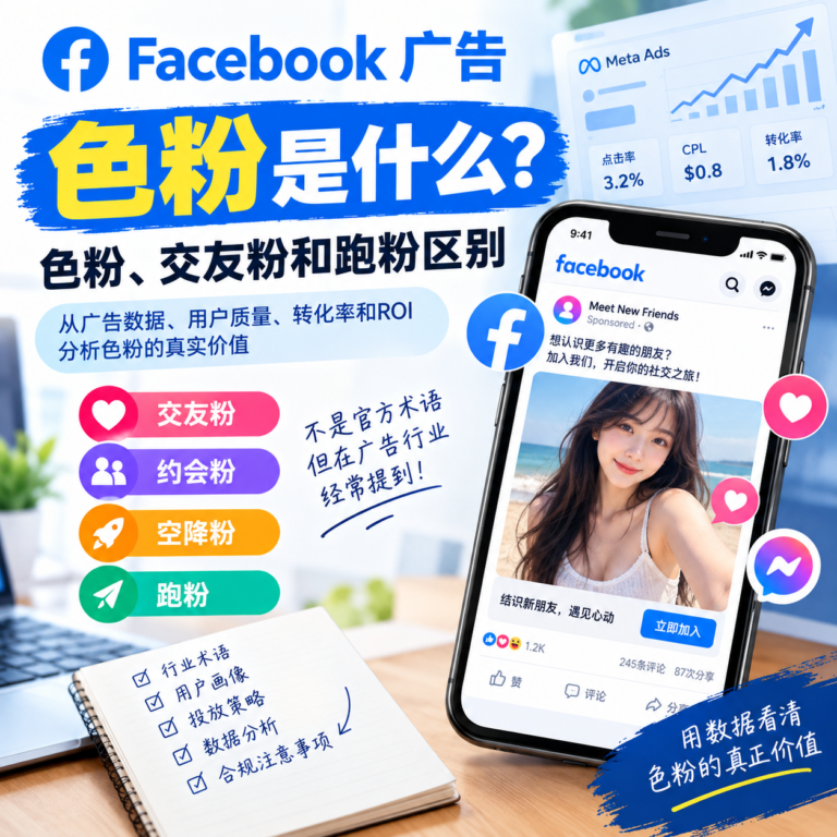 展示Facebook广告中色粉、交友粉、约会粉、空降粉和跑粉之间的区别，并通过广告数据、用户质量、转化率和ROI分析色粉的实际价值。